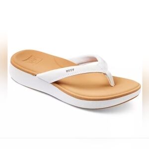 Reef Womens Cushion Cloud Slip On Thong Platform Sandals White Tan Size‎ 10
